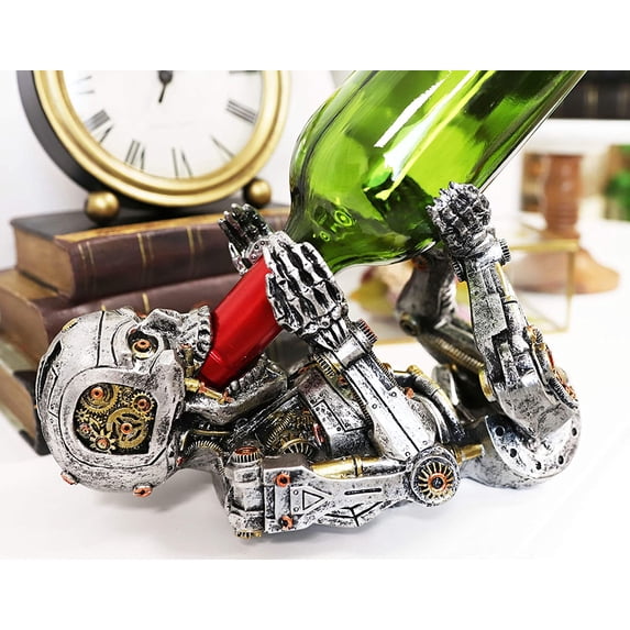 Ebros Steampunk Cyborg Robotic Terminator Skeleton Wine Bottle Holder 9.5"L