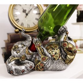 Ebros Steampunk Elephant Wine Bottle Holder Figurine 9" L with Painted Gearwork