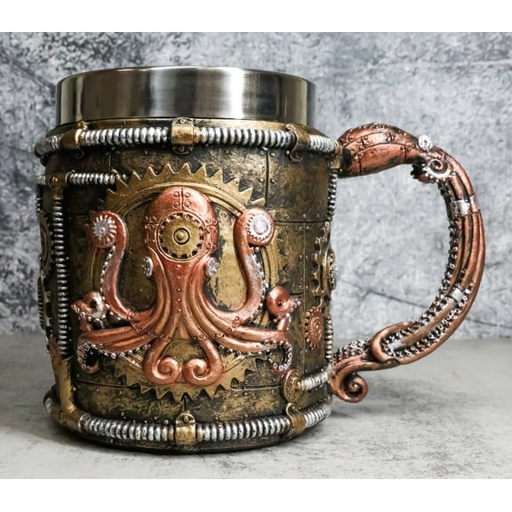 Ebros Steampunk Kraken Octopus Cyborg Drinking Mug Cup 6"W 14 Ounce Capacity