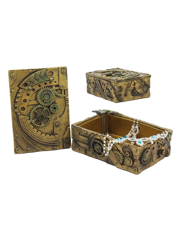 Ebros Steampunk Mechanical Gears Clockwork Vintage Design Jewelry Box Figurine 5" L Science Fiction Steampunk Trinket Box