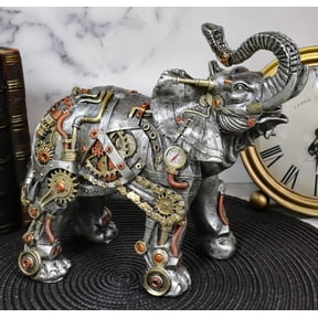 Ebros Steampunk Pressure Valve Geared Cyborg Elephant with Trunk Up Figurine