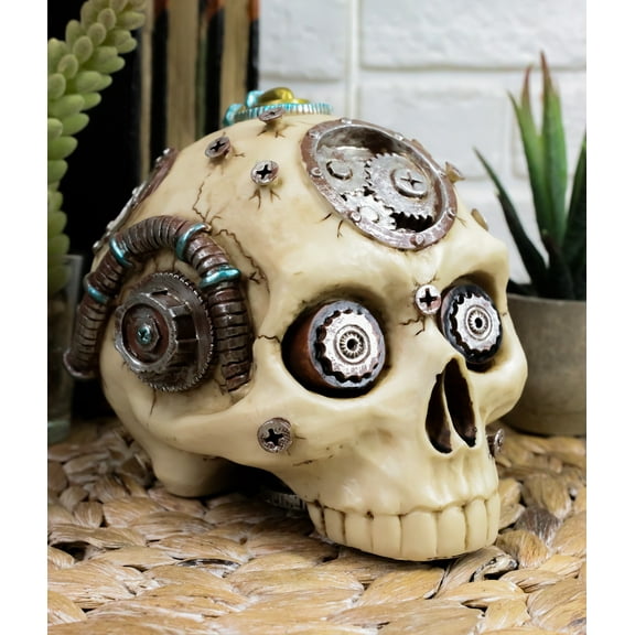 Ebros Steampunk Terminator Skull Figurine Cybernetic Clockwork Robotic Gearwork