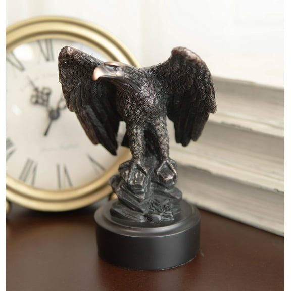 Ebros Surveyor Bald Eagle With Open Wings On Rock Electroplated Resin Statue