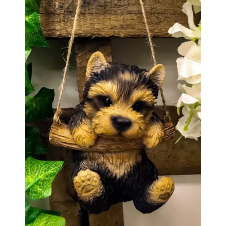 Ebros Teacup Yorkie Puppy Macrame Branch Hanger 5.5"Tall With Jute Strings