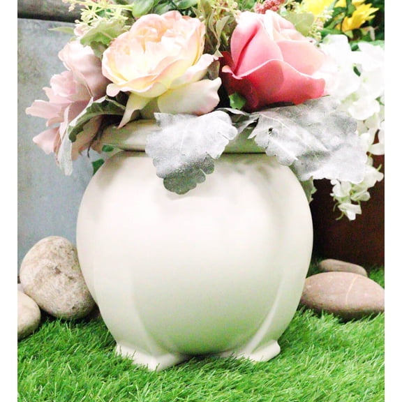 Ebros Teco Art Pottery by Frank Lloyd Wright Contemporary Satin White Orb Vase