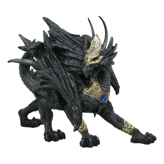 Ebros Tharos The Blue Sapphire Golden Armored Dragon Statue 10"Long Home Decor Resin Fantasy Combat Dragon Beast Figurine