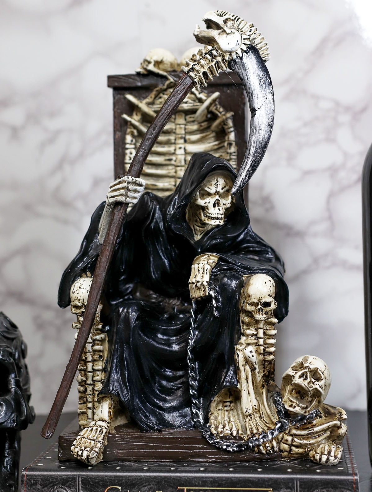 Ebros The Dark Lord Grim Reaper Seated On Skeletons Skulls