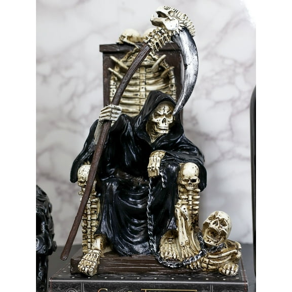 Ebros The Dark Lord Grim Reaper Seated On Skeletons & Skulls Throne Statue