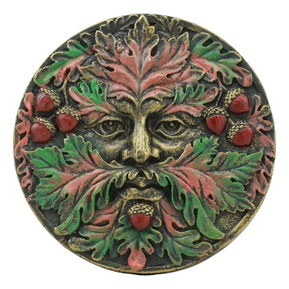 Ebros The Horned God Autumn Fall Season Round Greenman Wall Decor Plaque 5.25" Diameter Wiccan Face Of Pan Deity Decorative Sculpture