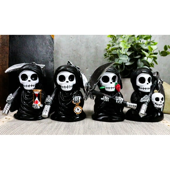 Ebros Time Waits for No Man Mini 4" Tall Chibi Grim Reapers Figurines Set of 4