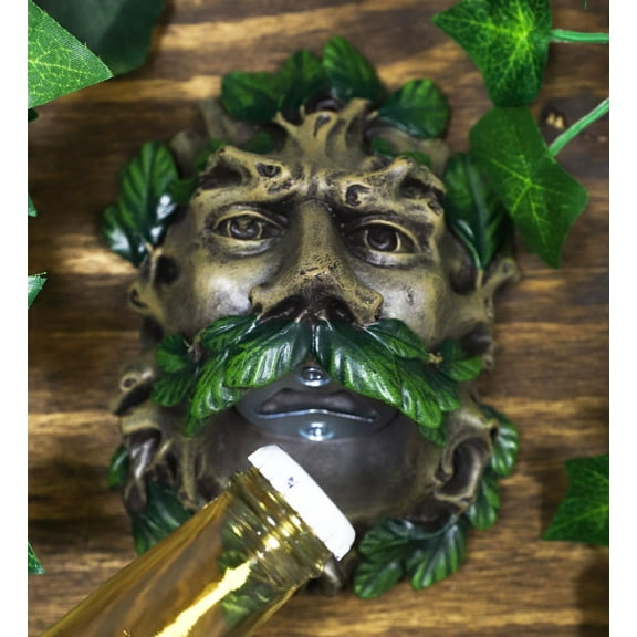 Ebros Tree Spirit Celtic Greenman Wrapped In Leaf Foliage Beer Bottle Opener 6"H