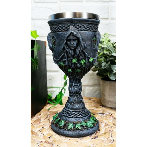 Ebros Triple Goddess Wine Goblet 10oz Cup Wiccan Ritual Mother Maiden Decor