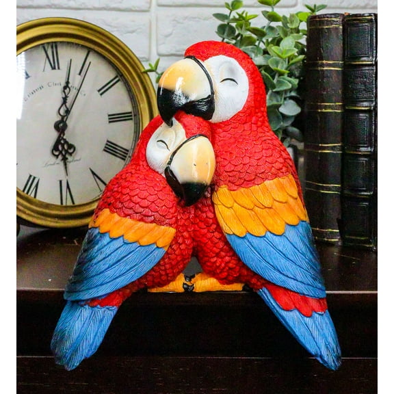 Ebros Tropical Red Scarlet Macaw Parrots Cuddling Shelf Sitter Figurine