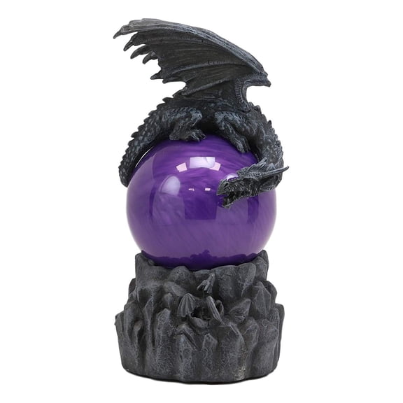 Ebros Twilight Dragon Resting On Purple Sandstorm Glass Ball Statue Sound Sensor Decor
