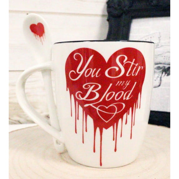 Ebros Vampire Love Valentine You Stir My Blood Coffee Ceramic Cup W/ Mug & Spoon