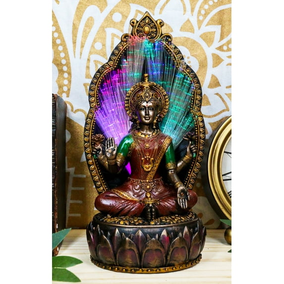 Ebros Vastu Hindu Goddess Lakshmi On Throne Colorful Fiber Optics Light Figurine