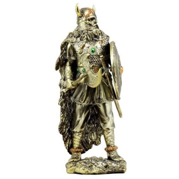 Ebros Viking Bull Berserker Warrior with Battle Axe and Broad Shield Statue 13"H