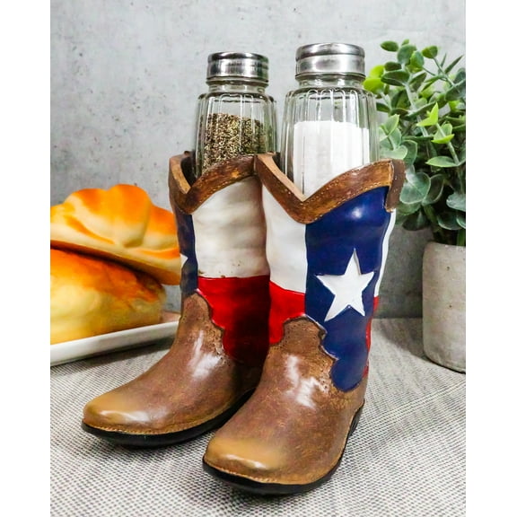 Ebros Western Cowboy Or Cowgirl Texas Flag Boots Salt and Pepper Shakers Set