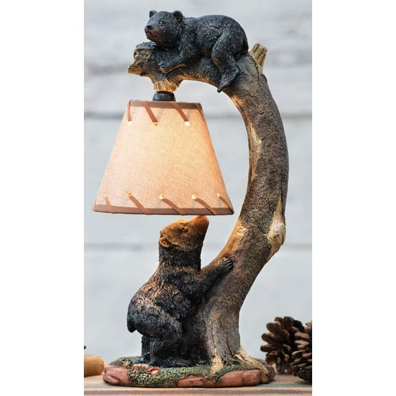 Ebros Whimsical 2 Climbing Black Bears On Bending Tree Branch Table Lamp Decor