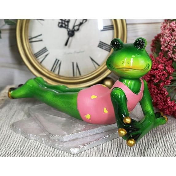 Ebros Whimsical Diva Green Lady Frog In Pink Swimsuit & Golden Manicure Figurine