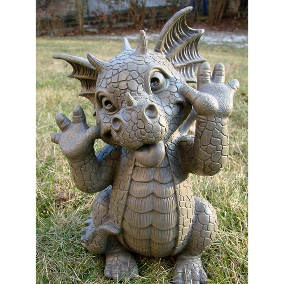 Ebros Whimsical Garden Dragon Making Funny Faces Statue 10.25" H Cute Baby Dragon Faux Stone Resin Finish Figurine