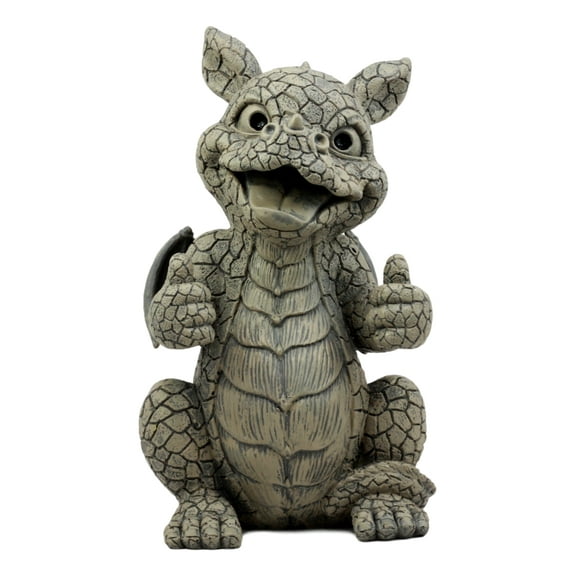 Ebros Whimsical Good Job Thumbs Up Dragon Garden Statue Faux Stone Resin Finish 10"H