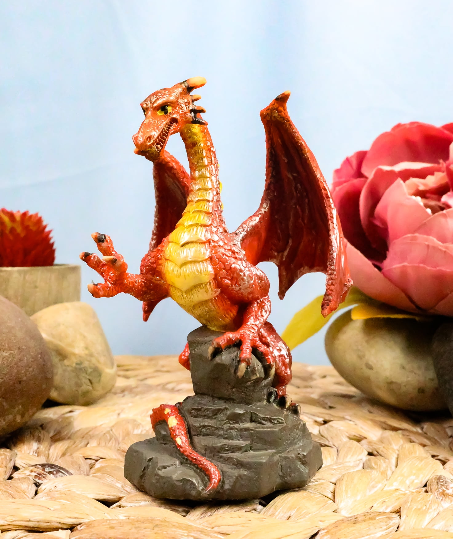 Ebros Whimsical Red Lava Dragon Climbing On Volcanic Rock Statue 4.25