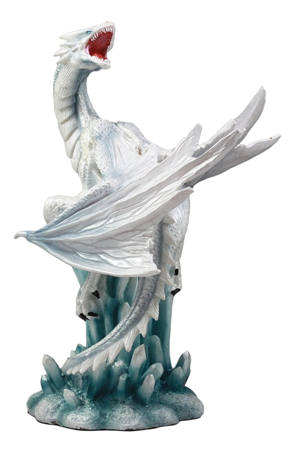 10.5 Inch White Ice Dragon on Crystal Resin Statue