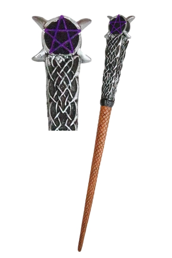 Ebros Wicca Sacred Moon Triple Moon Pentagram Magic Wand Cosplay Prop 14"L