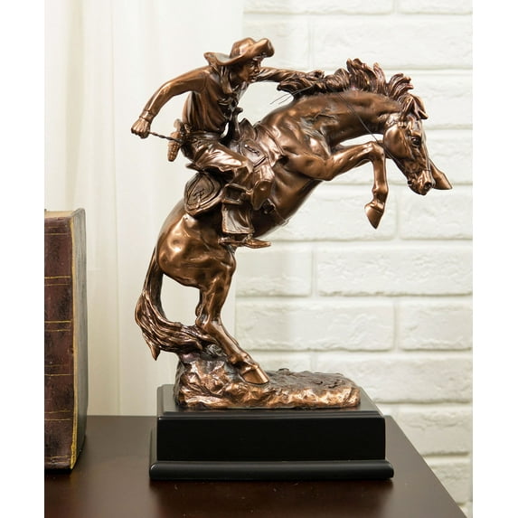 Ebros Wild West Rodeo Cowboy Training A Rearing Bronco Horse Statue W/ Base
