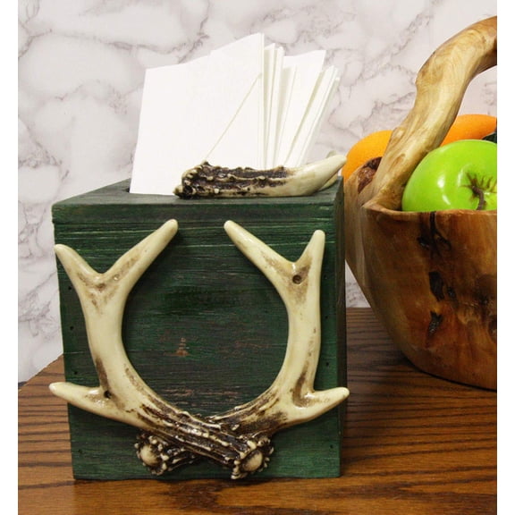 Ebros Wildlife Buck Elk Deer Trophy Antlers Tissue Box Cover Sculpture 6.25"H