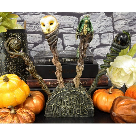 Ebros Witch & Wizard Fantasy Cosplay 4 Magic Wands with 1 Stand Holder Decor
