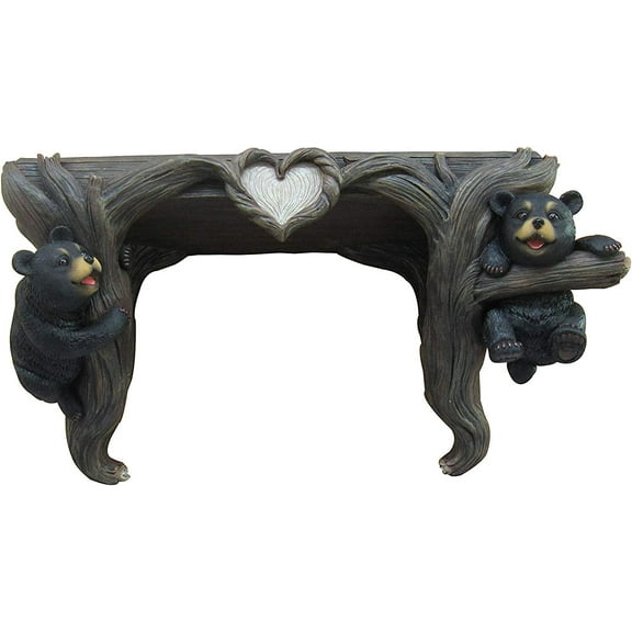 Ebros Wood Love to Hang Out Black Bear Cubs in Tree Floating Shelf Welcome Decor