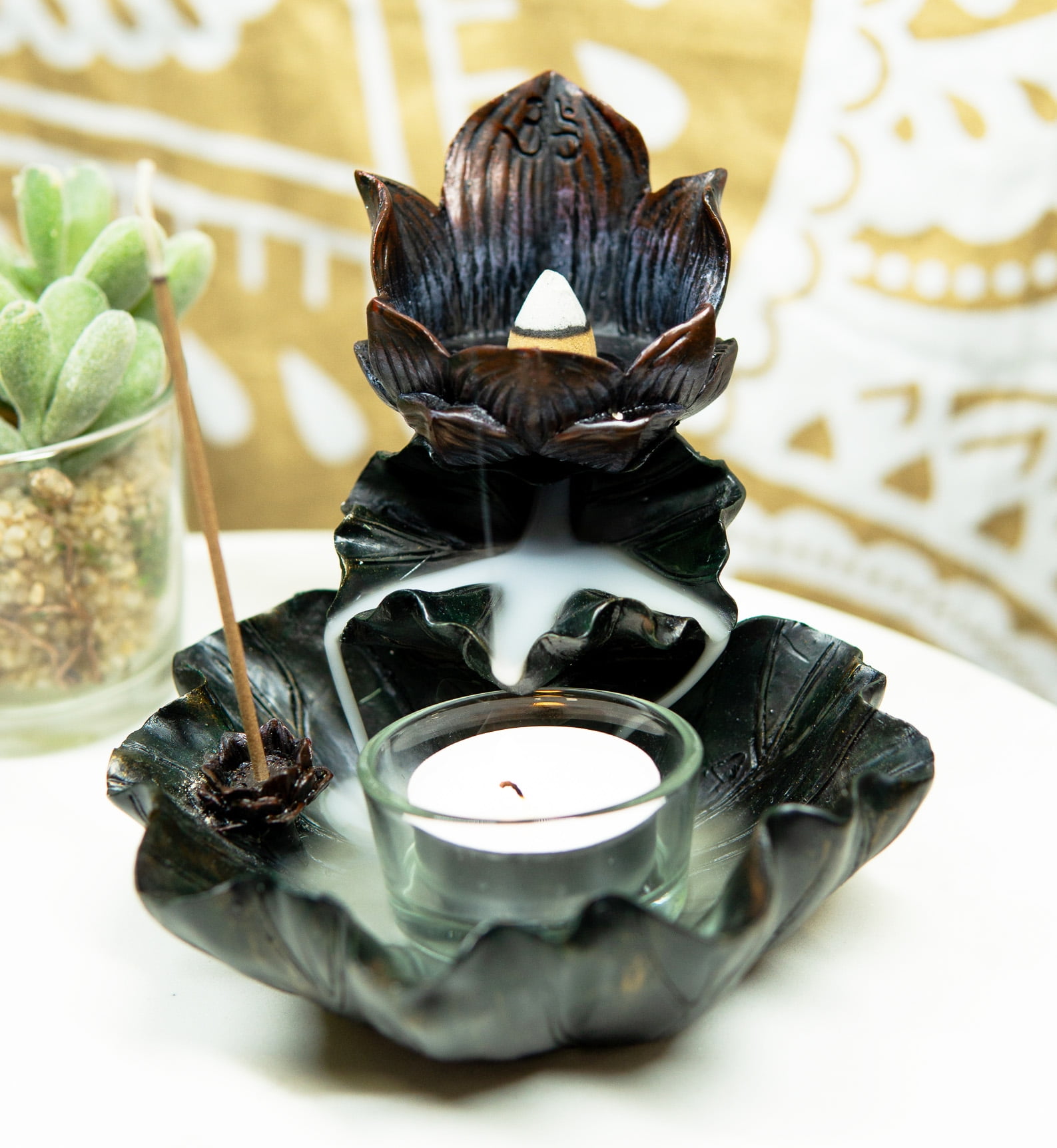 Ebros Zen Lotus Flower Incense Cone & Stick Burner Candle Holder Figurine