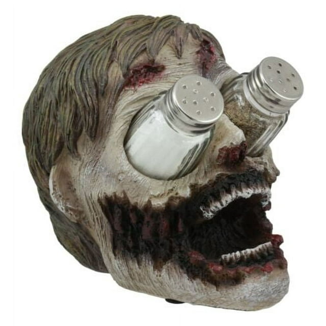 Ebros Zombie Salt and Pepper Shakers Holder Set with Glass Shakers 5.5