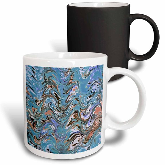 3drose, Ebru Style Abstract in Cerulean Blue, 11oz Magic Transforming Mug