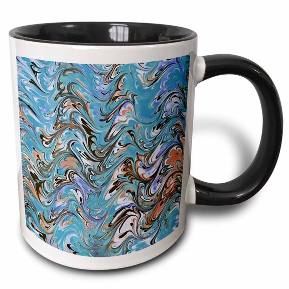 3drose, Ebru Style Abstract in Cerulean Blue, 11oz Two-tone Black Mug