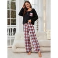 thumbnail image 1 of ebukurty Black Pajama Sets for Women 2 Piece Long Sleeve Round Neck Soft Plaid Lounge Sets, Sizes S-XL, 1 of 7