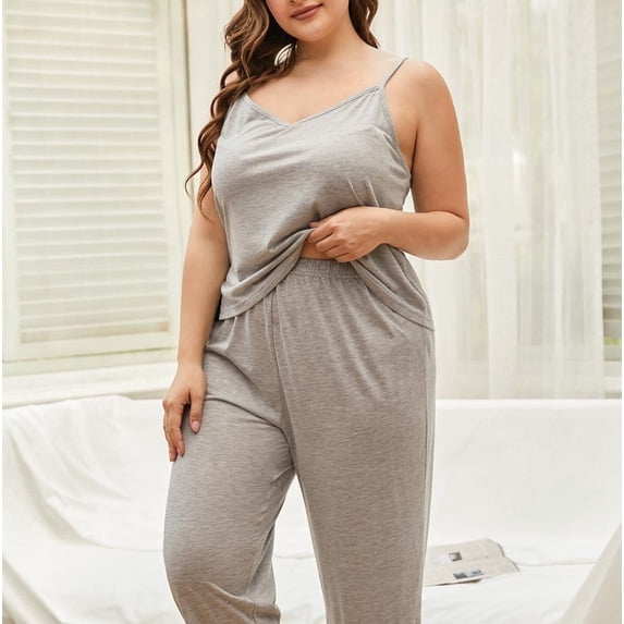 ebukurty Plus Size Pajama Sets for Women 2 Piece Sleeveless V-neck Lounge Sets, Sizes 1XL-2XL
