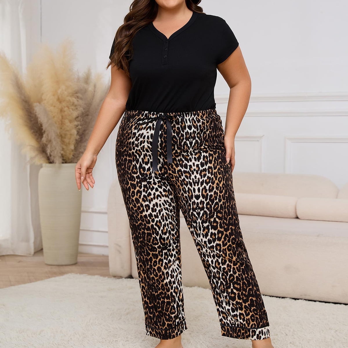 ebukurty Plus Size Black Pajama Sets for Women Piece Short