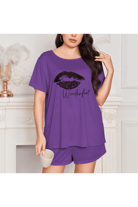 Plus Size Pajama Set 2 Piece Short Sleeve Top and Shorts Soft Loungewear, Sizes 1XL-5XL