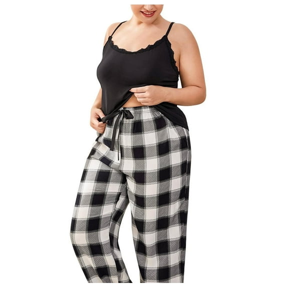 ebukurty Plus Size Pajama Sets for Women 2 Piece Cozy Sleeveless Boat Neck Lounge Sets,Sizes 1XL-3XL