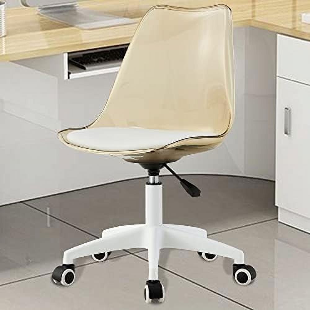 Clear Acrylic Ghost Chair With Wheels - Modern Adjustable Height Desk Chair For Home Office Or Vanity