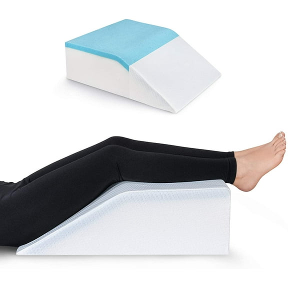 Ebung Leg Pillow Memory Foam - Cooling Gel Leg Elevation with Removable Cover for Swelling, Circulation, and Pain Relief - Ergonomic Leg Rest for Back, Pregnancy, Post-Surgery - 24x21x8-Inch (White)