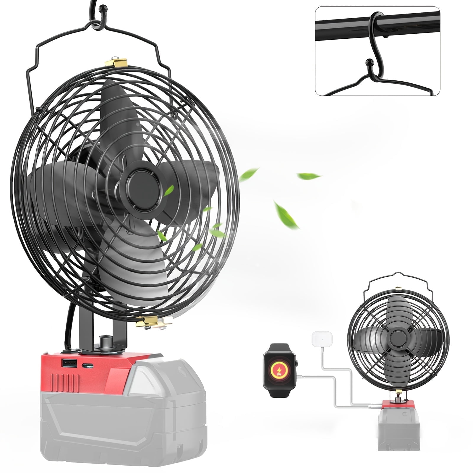 Ecarke Portable Cordless 6 inch Fan for  18V  Li-Ion Battery 20W 3500RPM Brushless Motor Fan