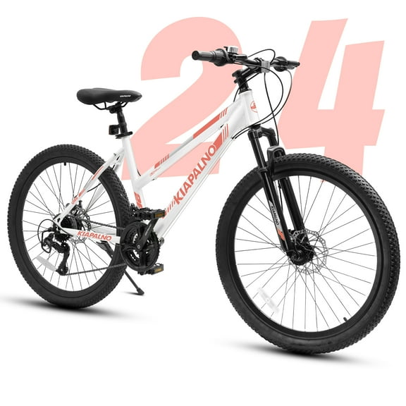 Ecarpat 24 Inch Mountain Bike, Disc Brakes 21 Speeds Women Mens Bike, Steel Frame and Suspension Fork, Adult and Teens Sport Bicycle for Urban Trail Snow Commuter White