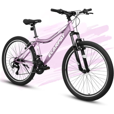 Ecarpat 24 inch Mountain Bike, 21 Speed Commuter City Bicycle with Disc Brake, Front Suspension and Carbon Steel Frame, MTB Bike for Women, Purple