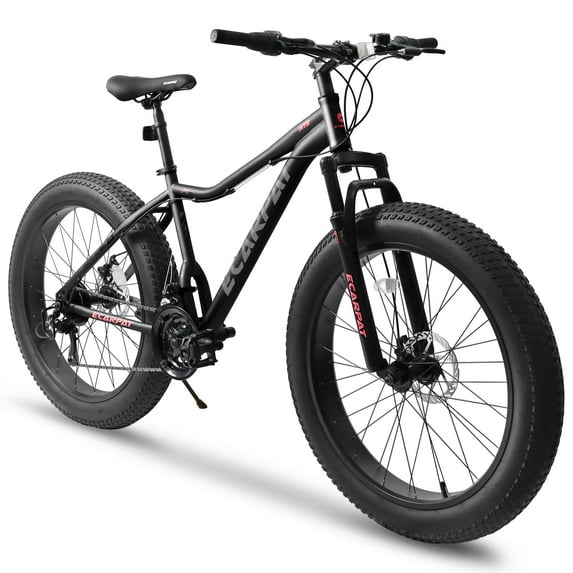 26 inch Fat Tire Bike for Men, Front Suspension Mountain Bike with Disc Brakes,21 Speed Snow Bicycles, Black