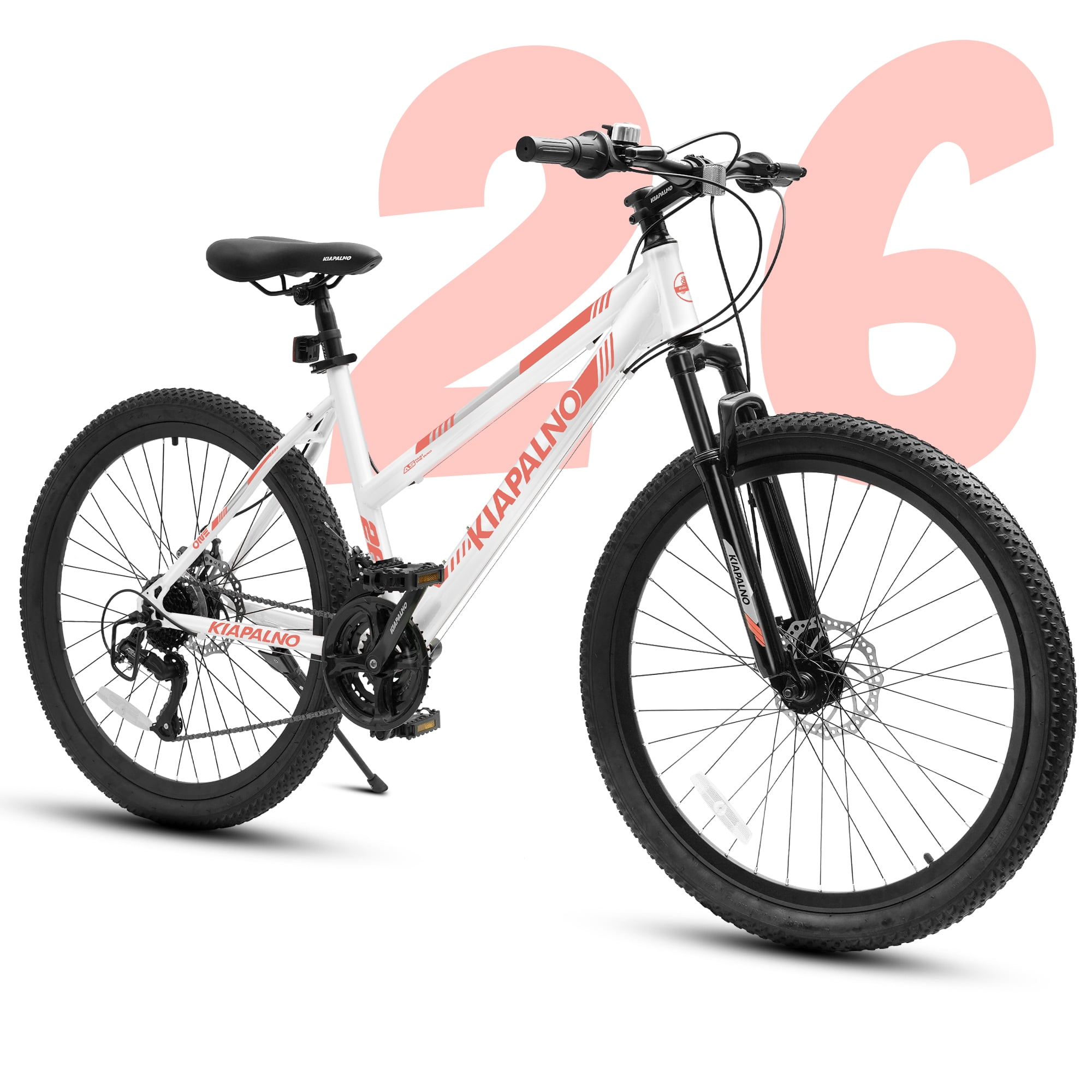 Ecarpat 26 Inch Mountain Bike, Disc Brakes 21 Speeds Women Mens Bike, Steel Frame and Suspension Fork, Adult and Teens Sport Bicycle for Urban Trail Snow Commuter White