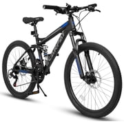 Ecarpat 26 inch Mountain Bike, 21-speed Bike with Dual Suspension, High-Carbon Steel Frame and Disc Brakes, MTB Commuter Bicycles for Men Women, Black-Blue